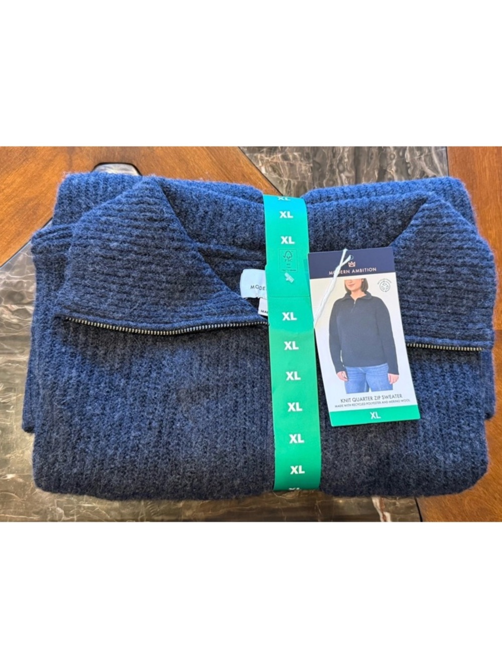 NWT Modern Ambition Cozy Ribbed Women's Half-Zip Navy Knit Sweater SIZE XL - Picture 3 of 12